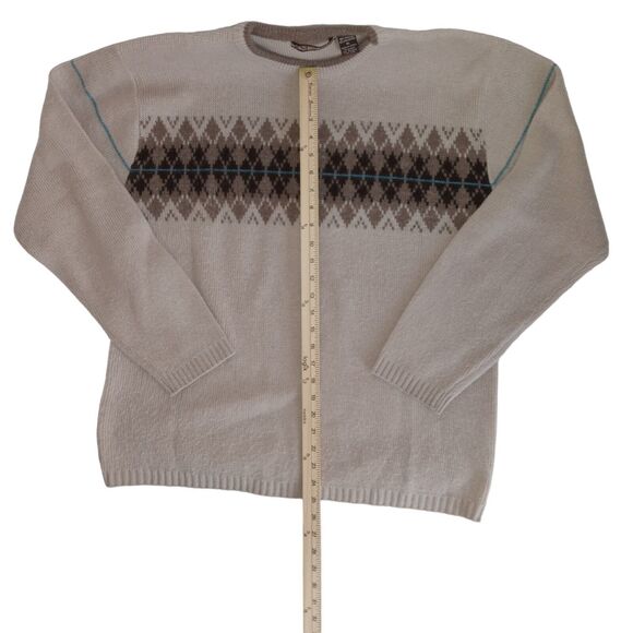 XG Men's Brown Pullover Sweater with Argyle Stripe Chest Arms Brown XL - Picture 3 of 6